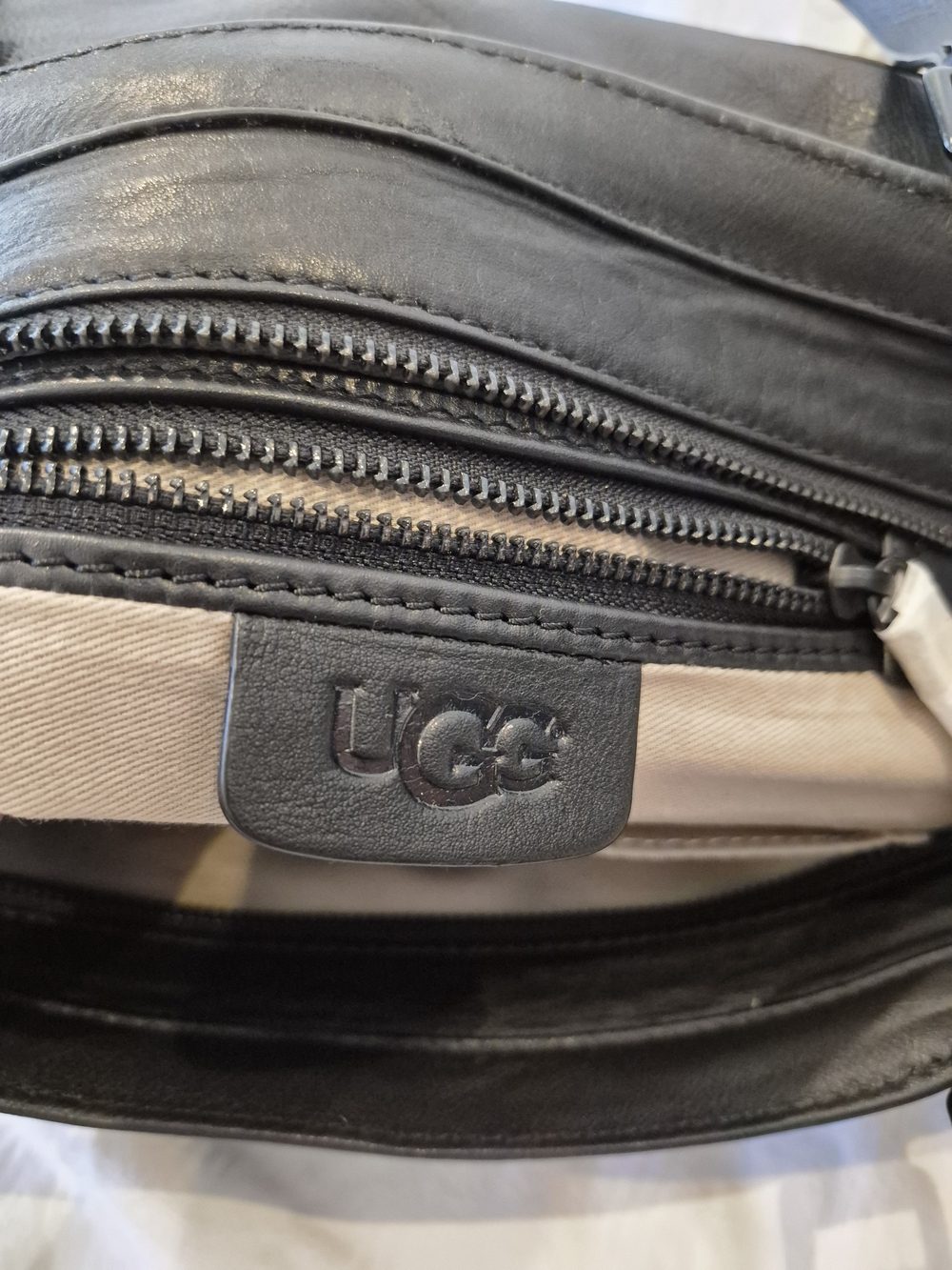 UGG Black Leather Hobo Bag with Gold Logo - Picture 3 of 6